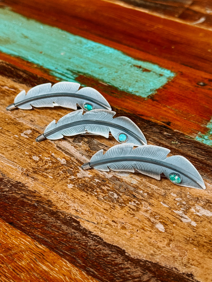 Sterling Feather & Turquoise Hair Jewelry