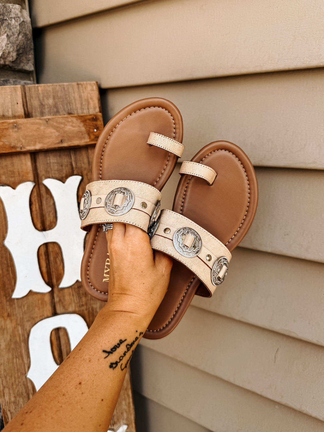Concho Sandal: Cream