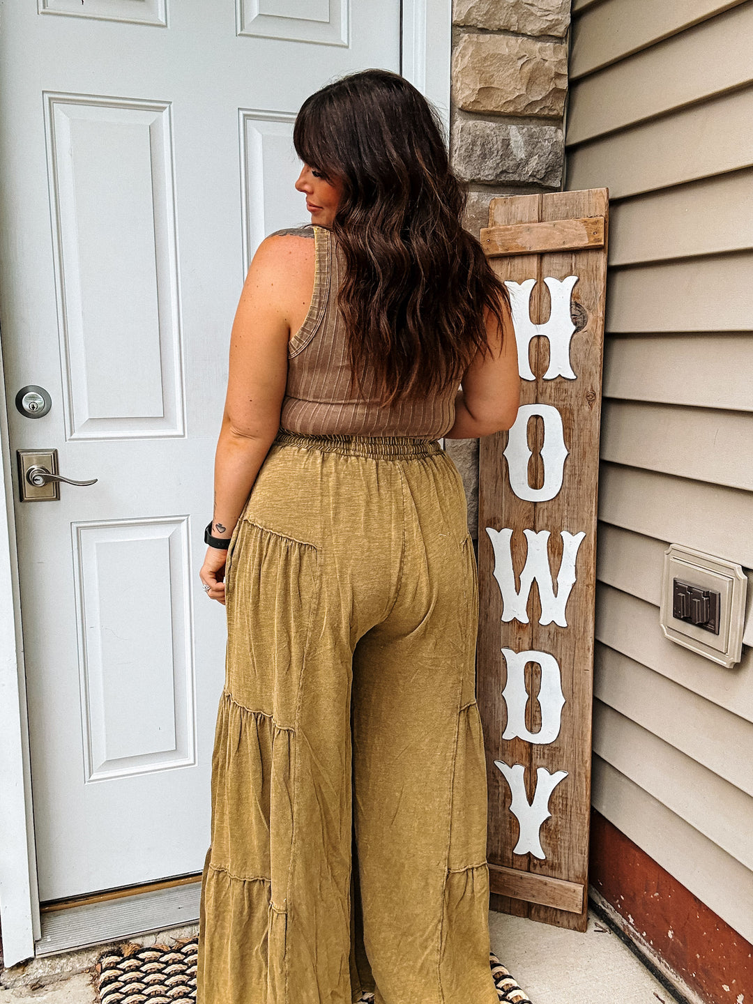 Olive Tiered Wide Leg Pants
