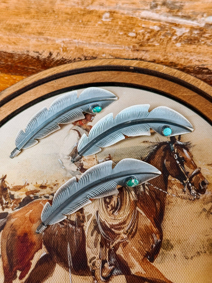 Sterling Feather & Turquoise Hair Jewelry