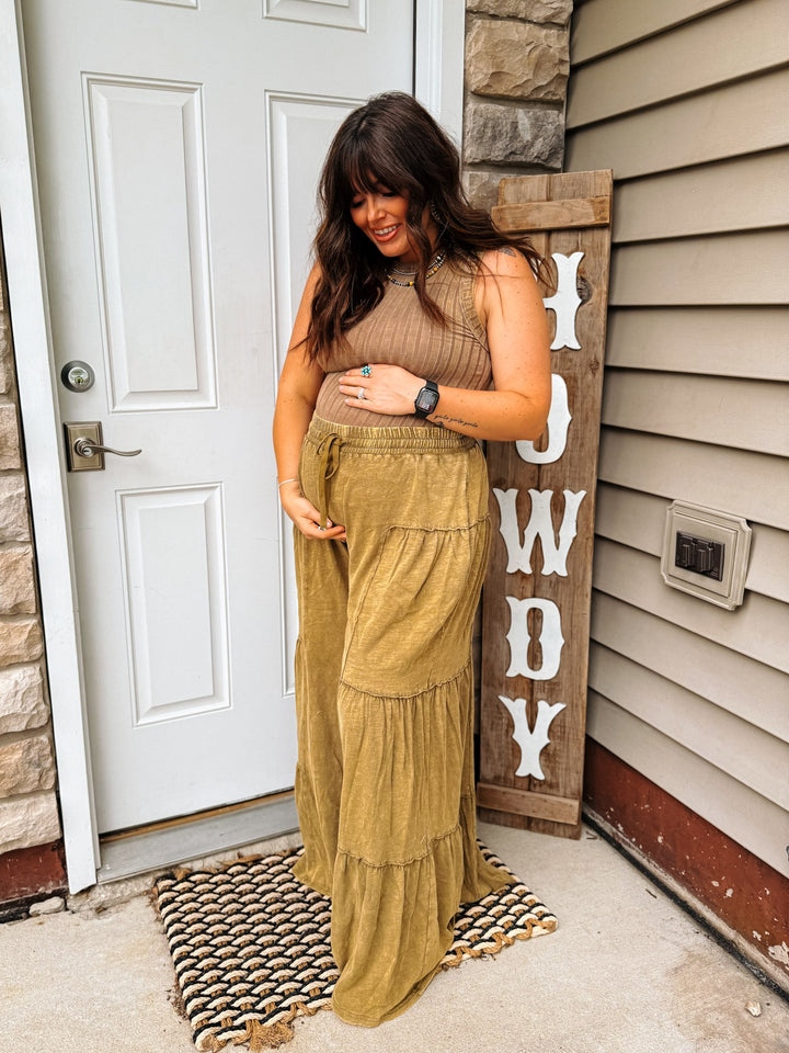 Olive Tiered Wide Leg Pants