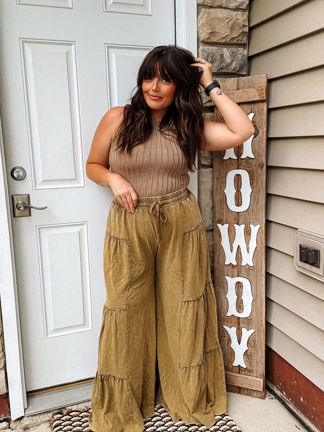 Olive Tiered Wide Leg Pants