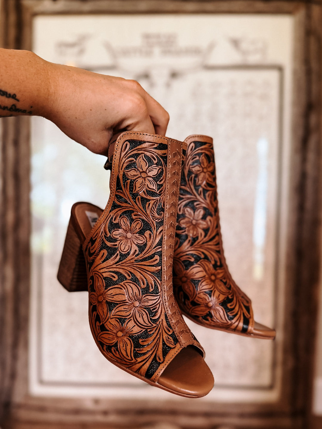 Dodge Town Tooled Heel Booties