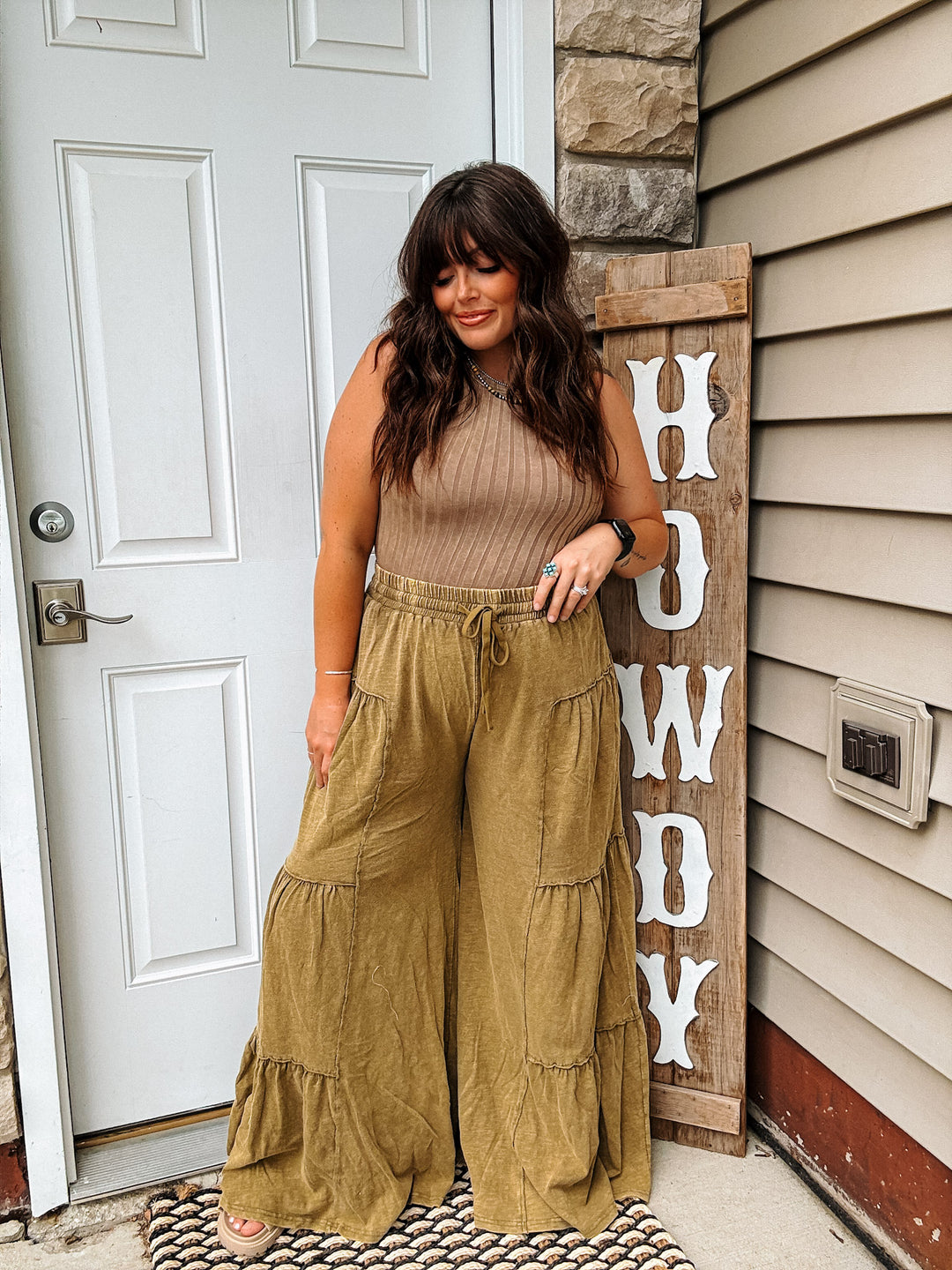Olive Tiered Wide Leg Pants