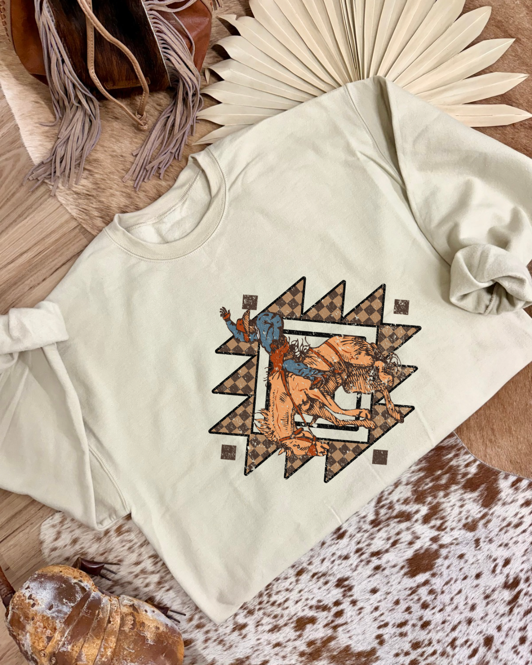 Aztec Checkered Bucking Bronk Crewneck