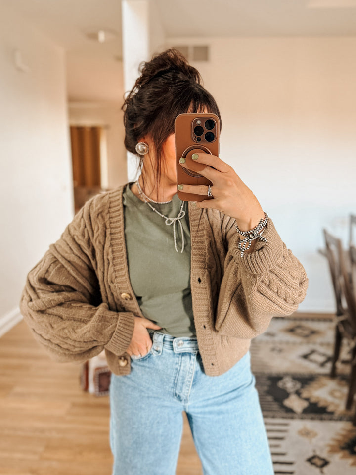 Chunky Knit Cardigan: Mocha