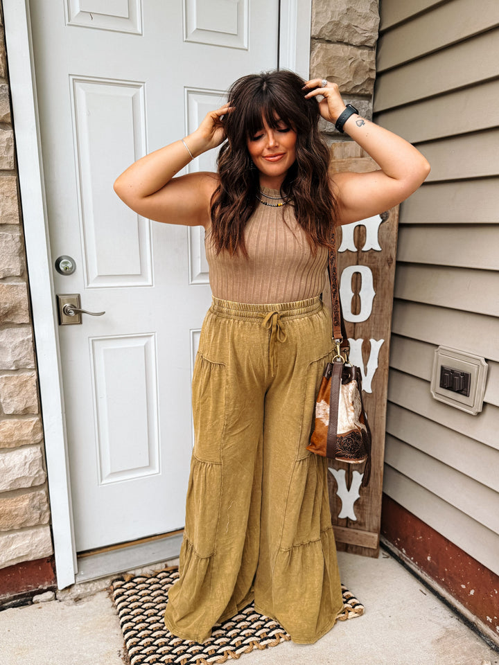 Olive Tiered Wide Leg Pants