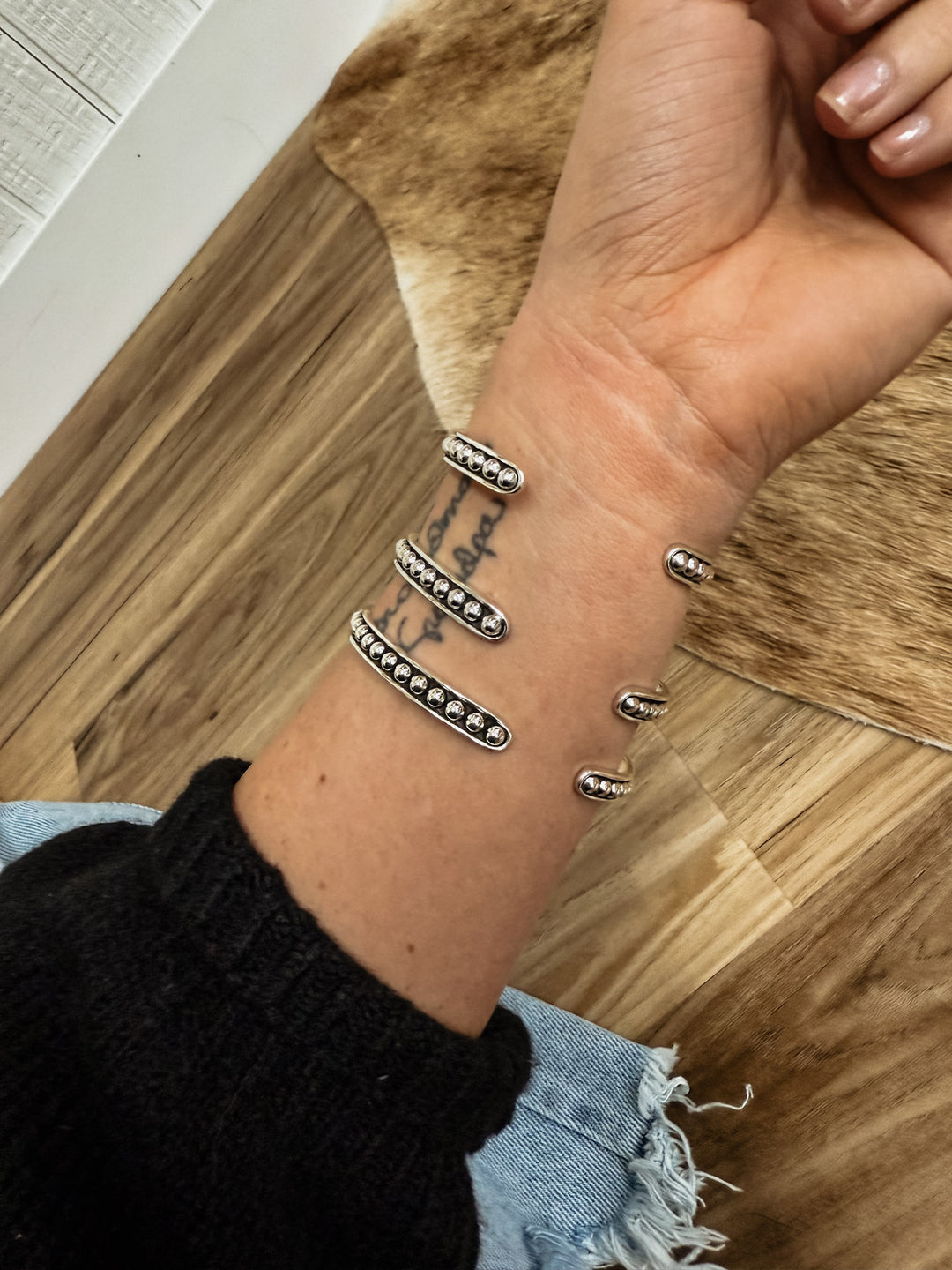 4mm Silver Beaded Cuff