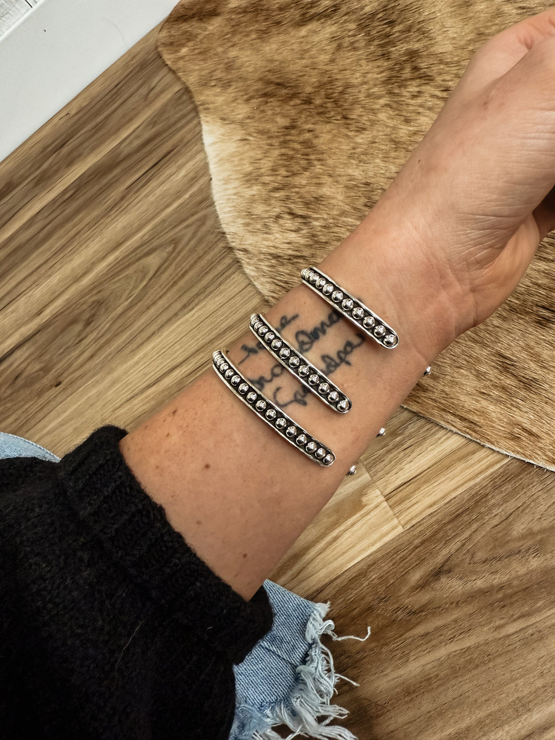 4mm Silver Beaded Cuff