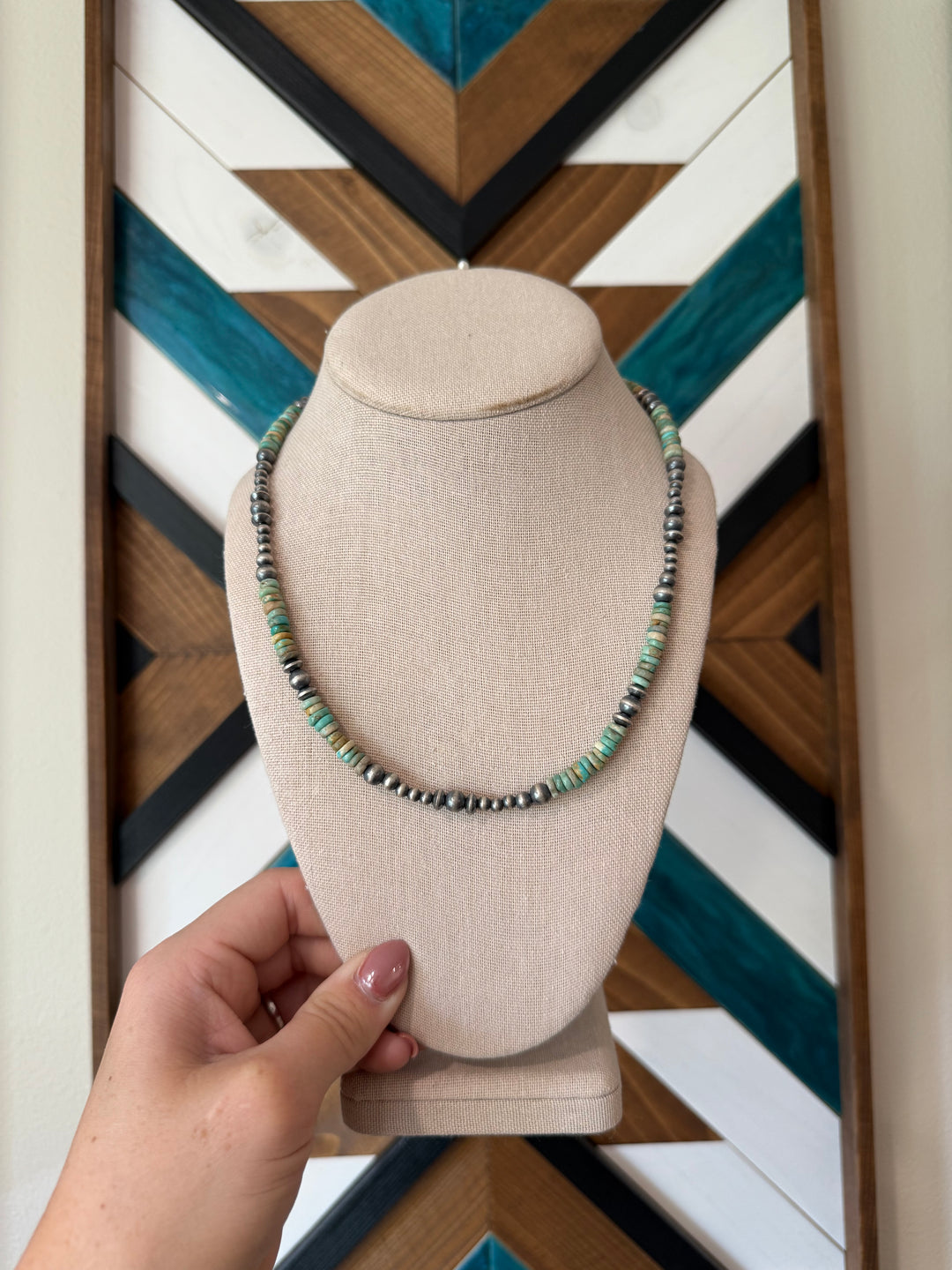 18” Red River Turquoise & Navajo Pearl Necklace