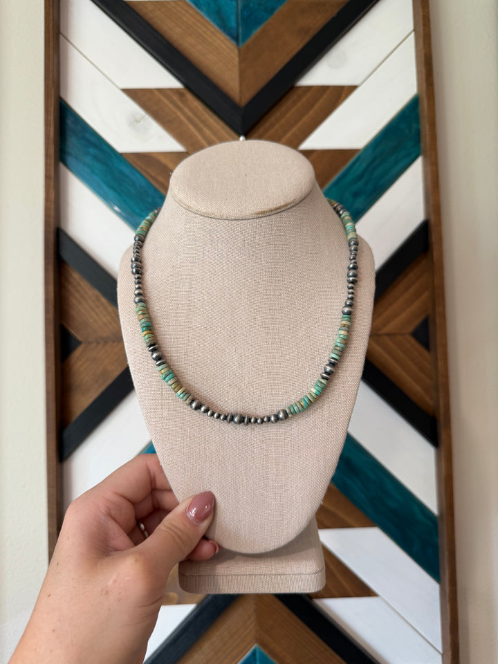 18” Red River Turquoise & Navajo Pearl Necklace