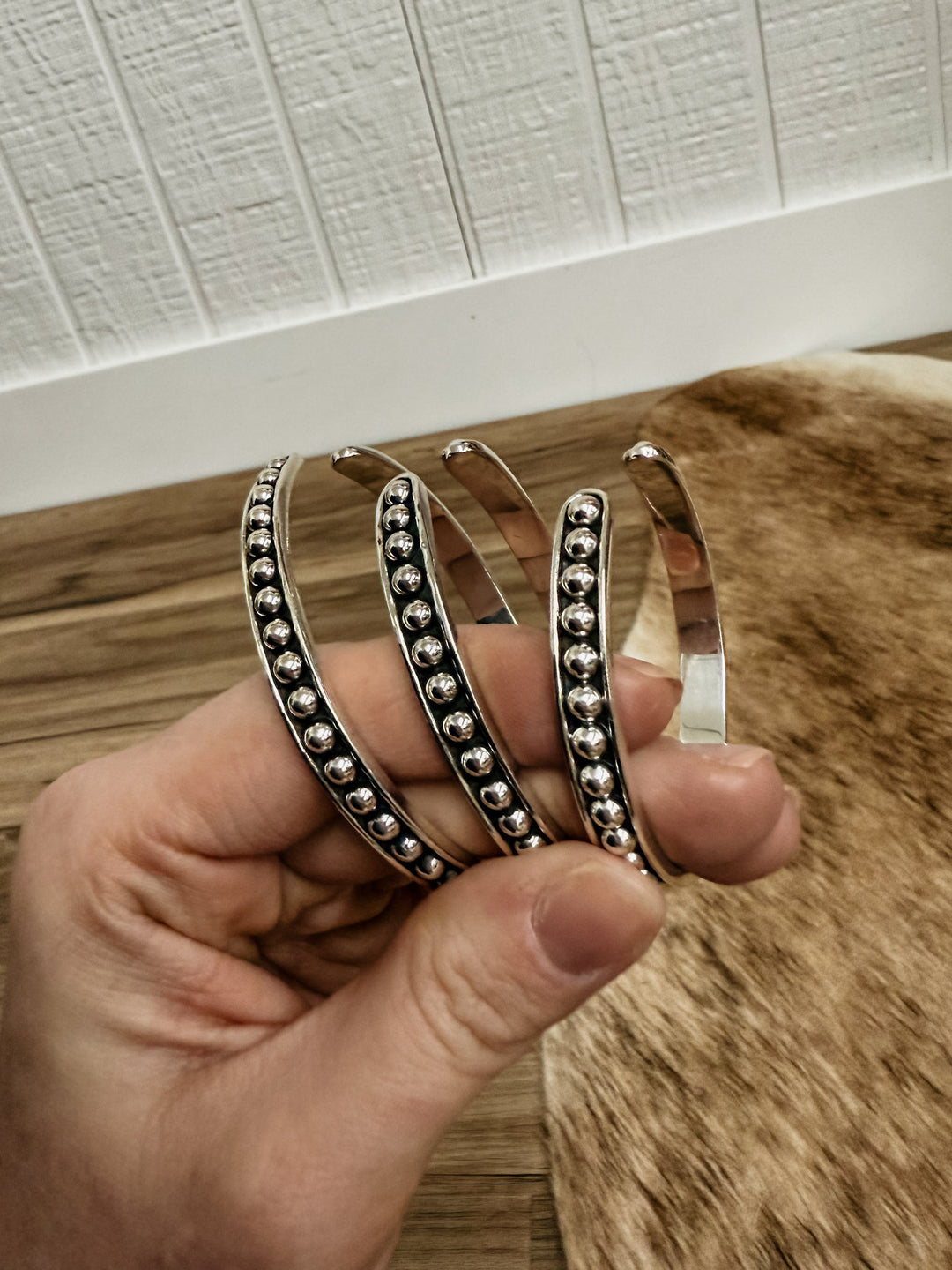 4mm Silver Beaded Cuff