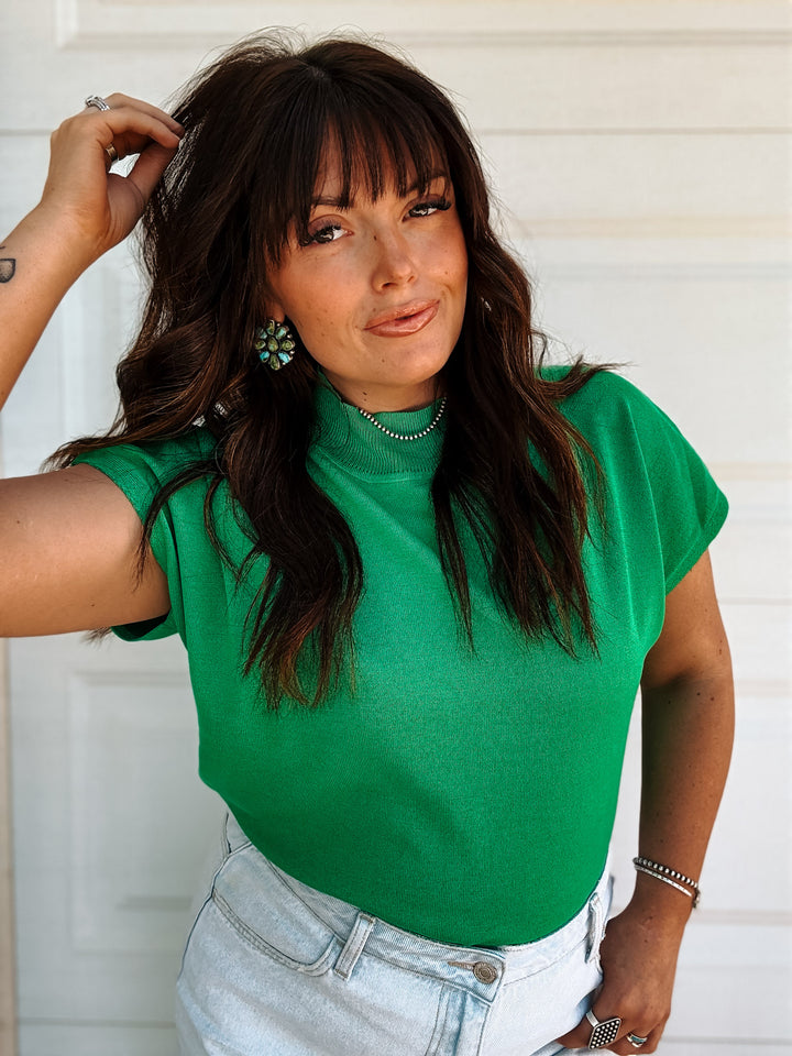 Kelly Green Mock Neck Top