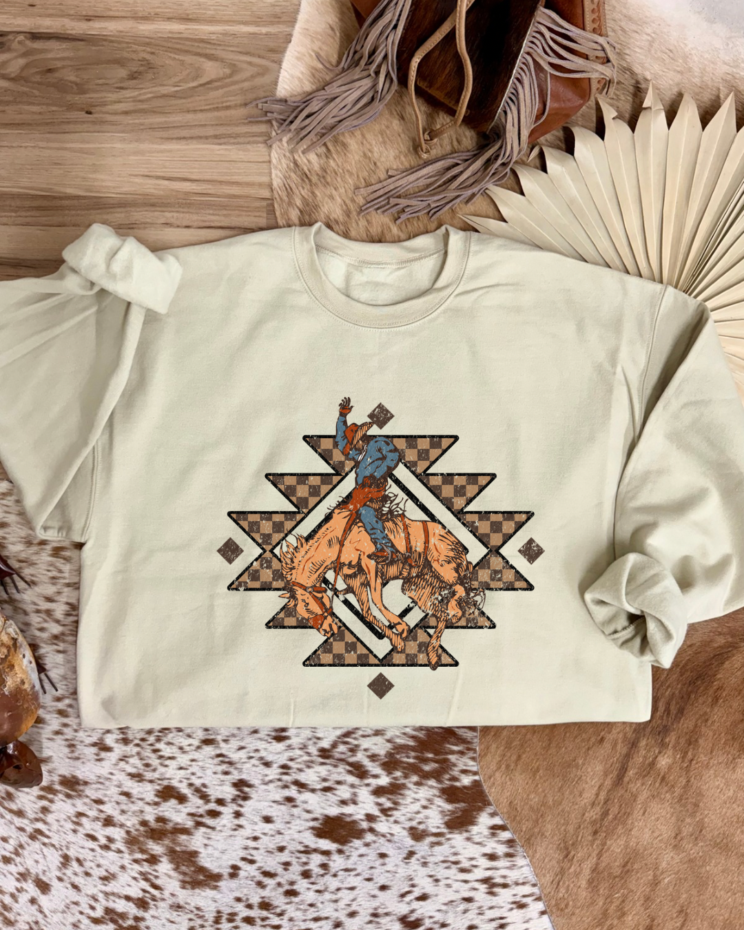 Aztec Checkered Bucking Bronk Crewneck