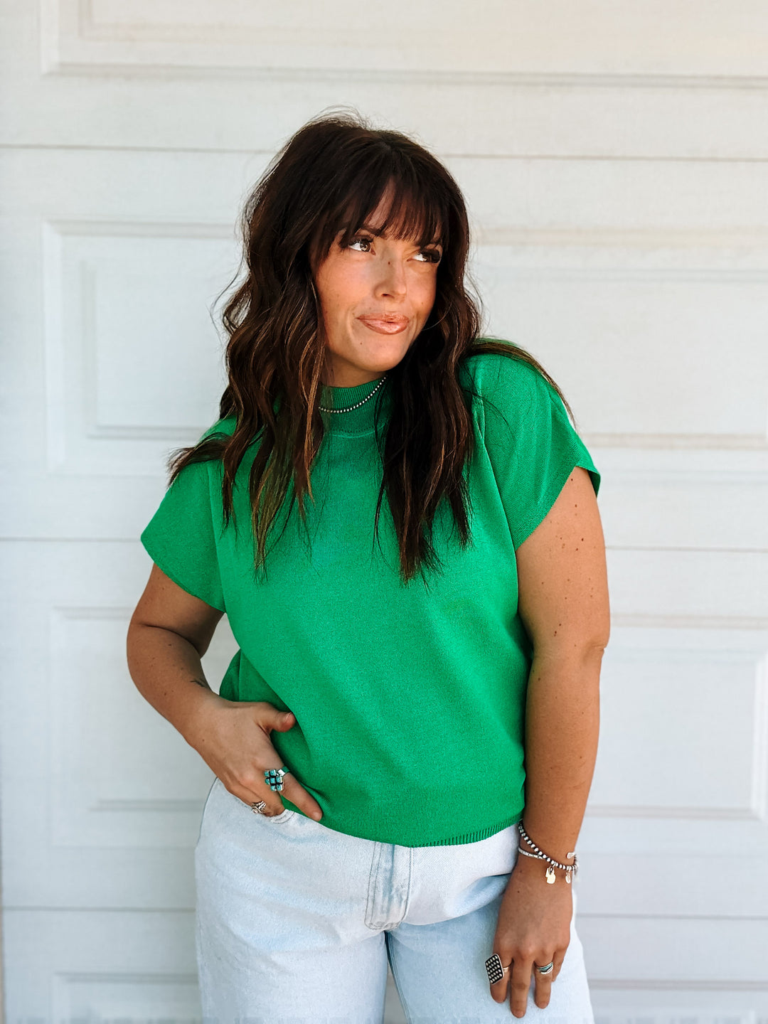 Kelly Green Mock Neck Top