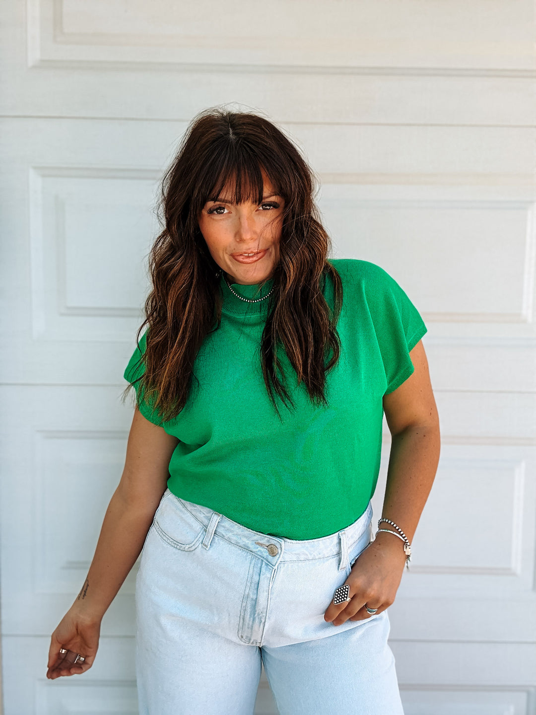 Kelly Green Mock Neck Top