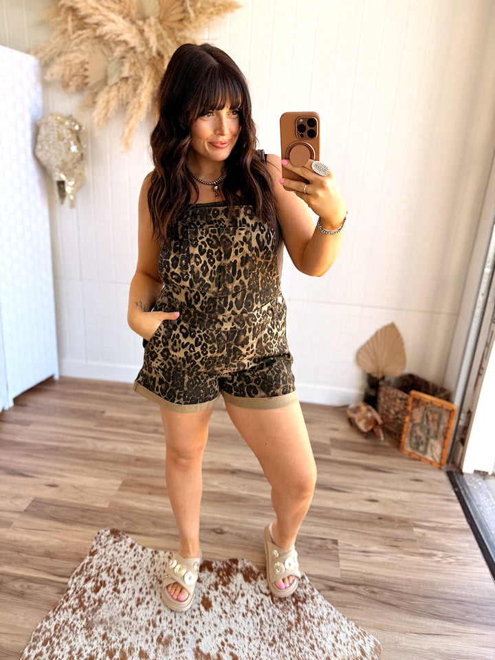 Leopard Denim Overall Romper