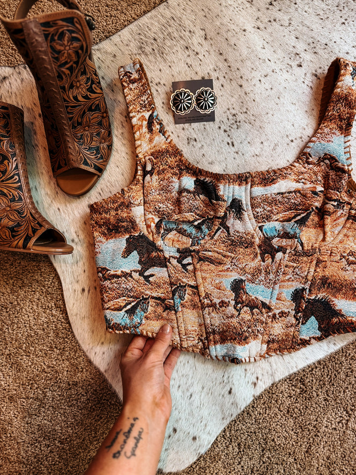 Wild Horses Corset Top with Straps