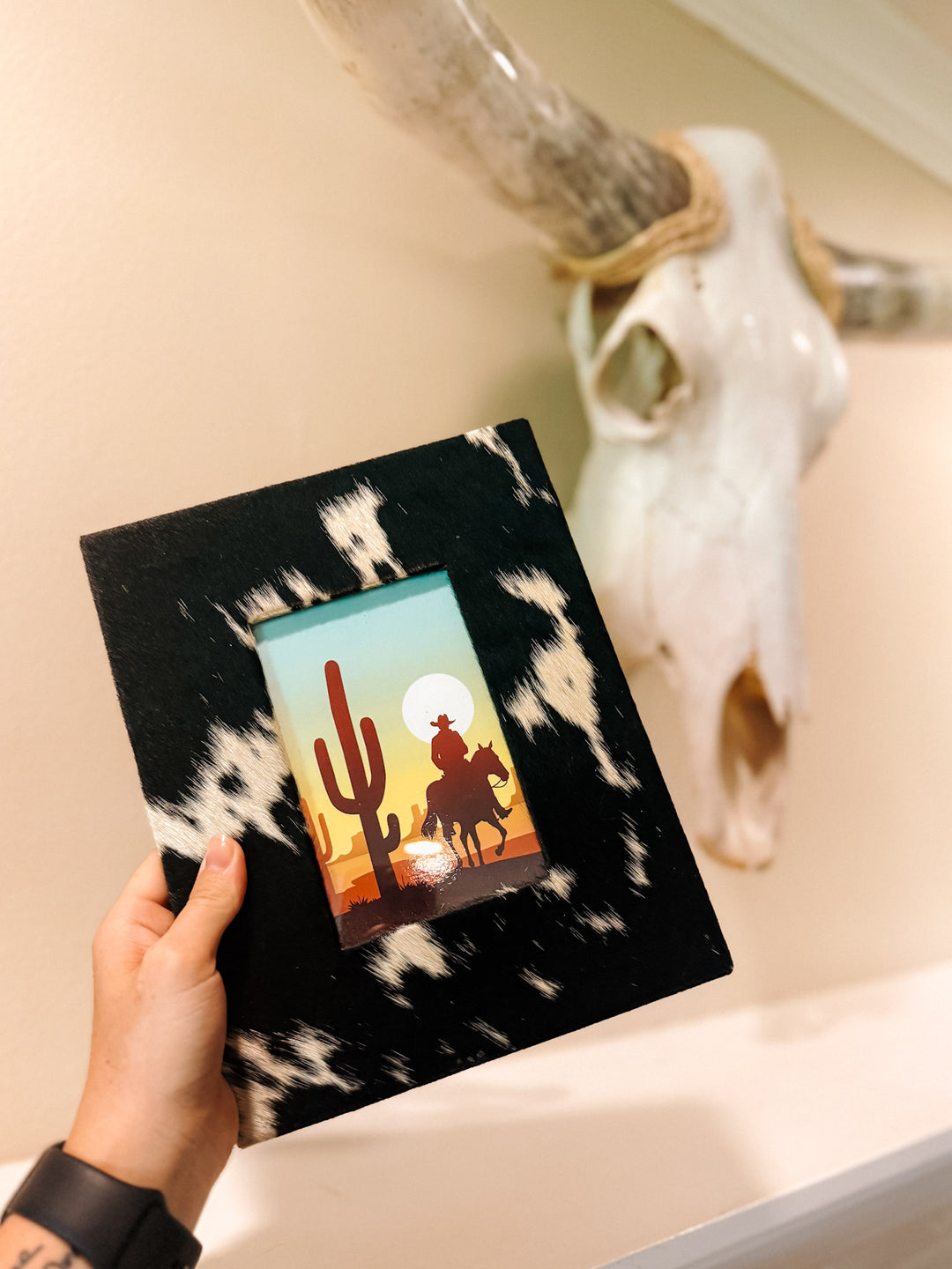 Cowhide Picture Frame: Black