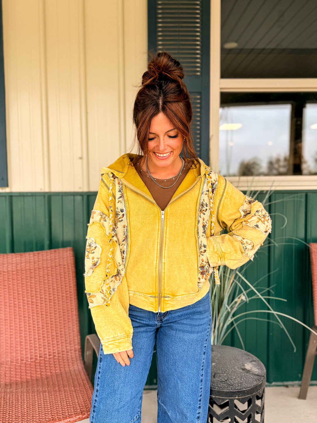 POL: Faye in Floral Zip Hoodie