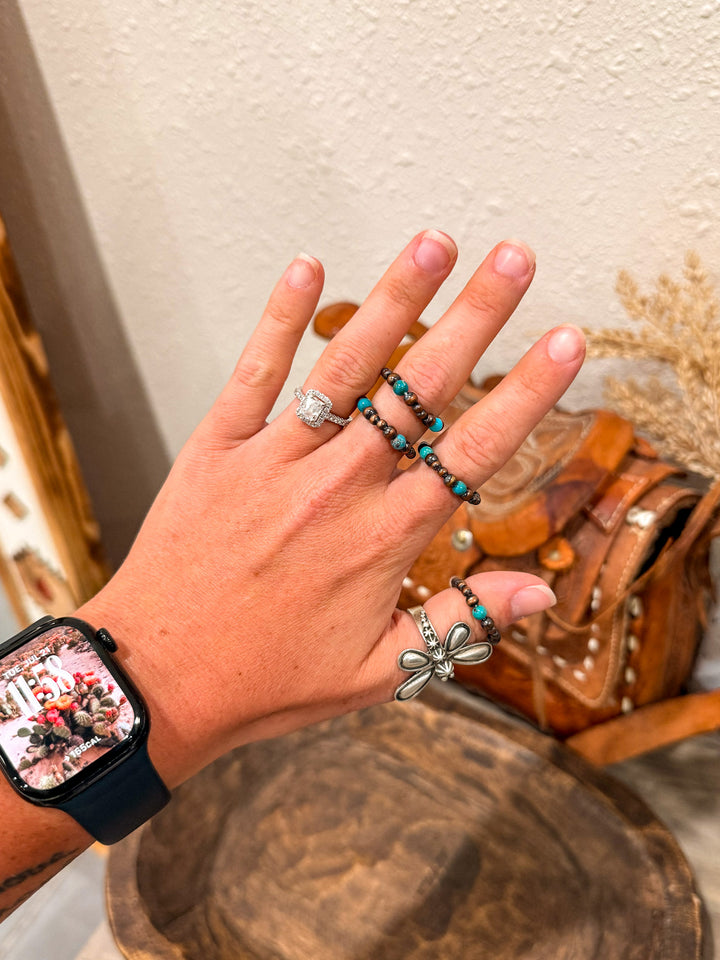Contrast Copper Pearl & Turquoise Stretch Ring