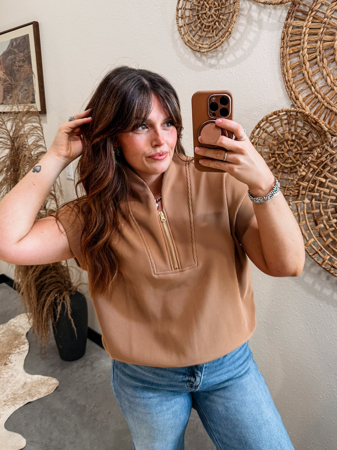 Kelsie Top: Deep Camel