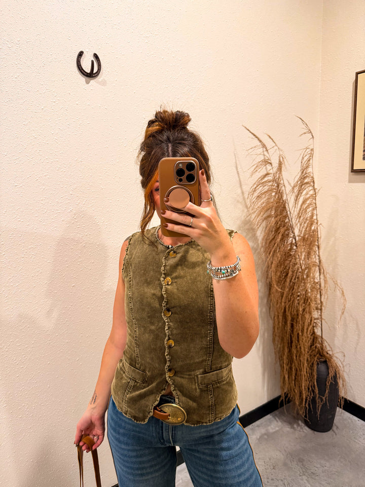 Corduroy Scallop Vest Top