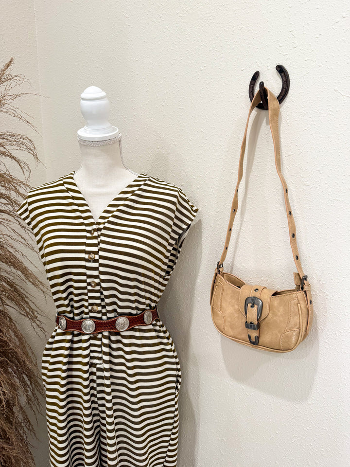 Western Buckle Accent Multi Panel Shoulder Bag