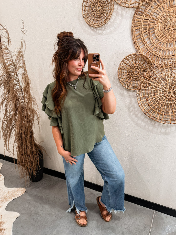 Sabrina Ruffle Blouse: Olive