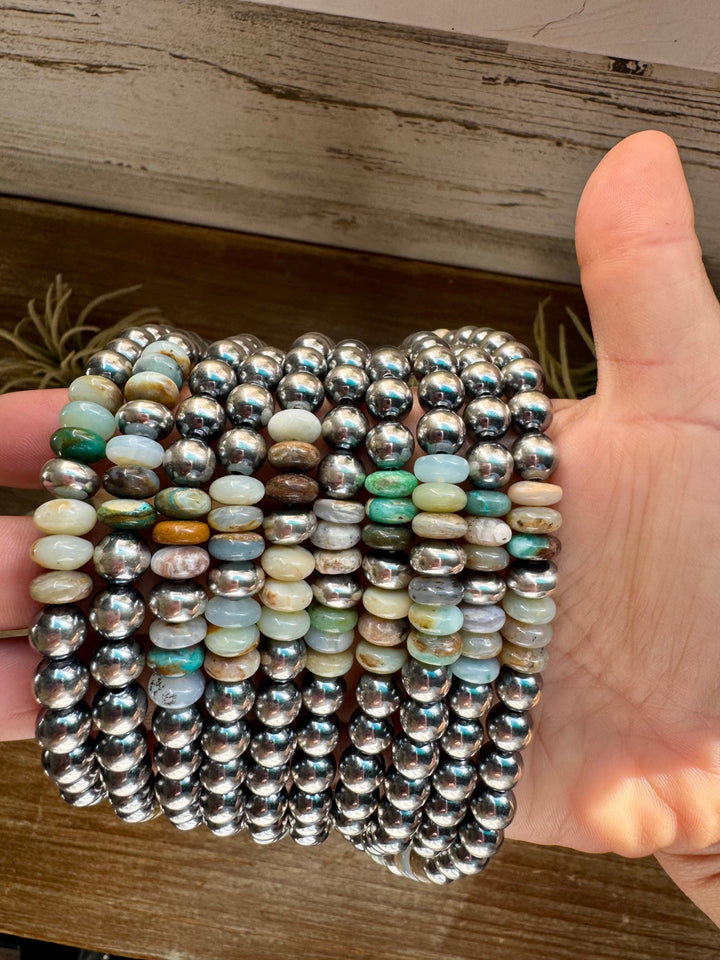 Peruvian Opal & Silver Pearl Necklace - 8mm - 18"