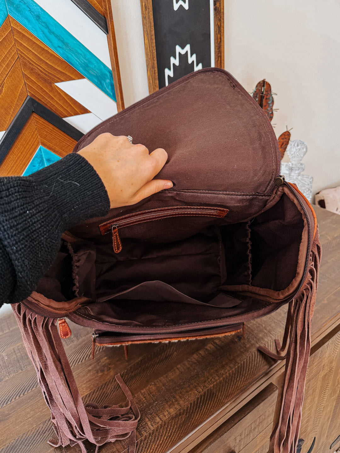 Fringed Out Cowhide Backpack #1