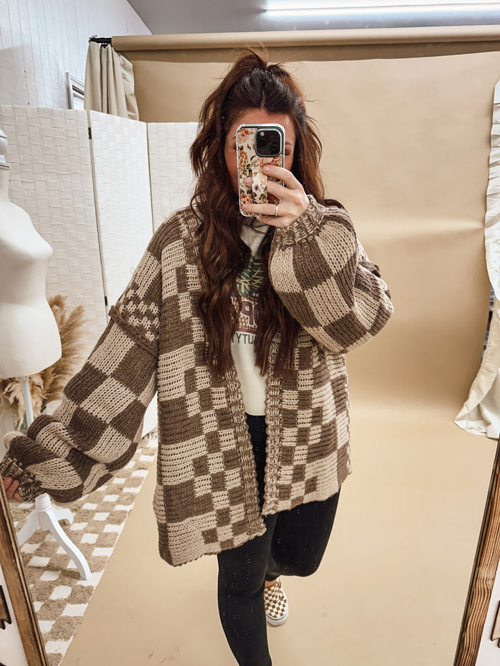 Check Mate Cardigan: Mocha