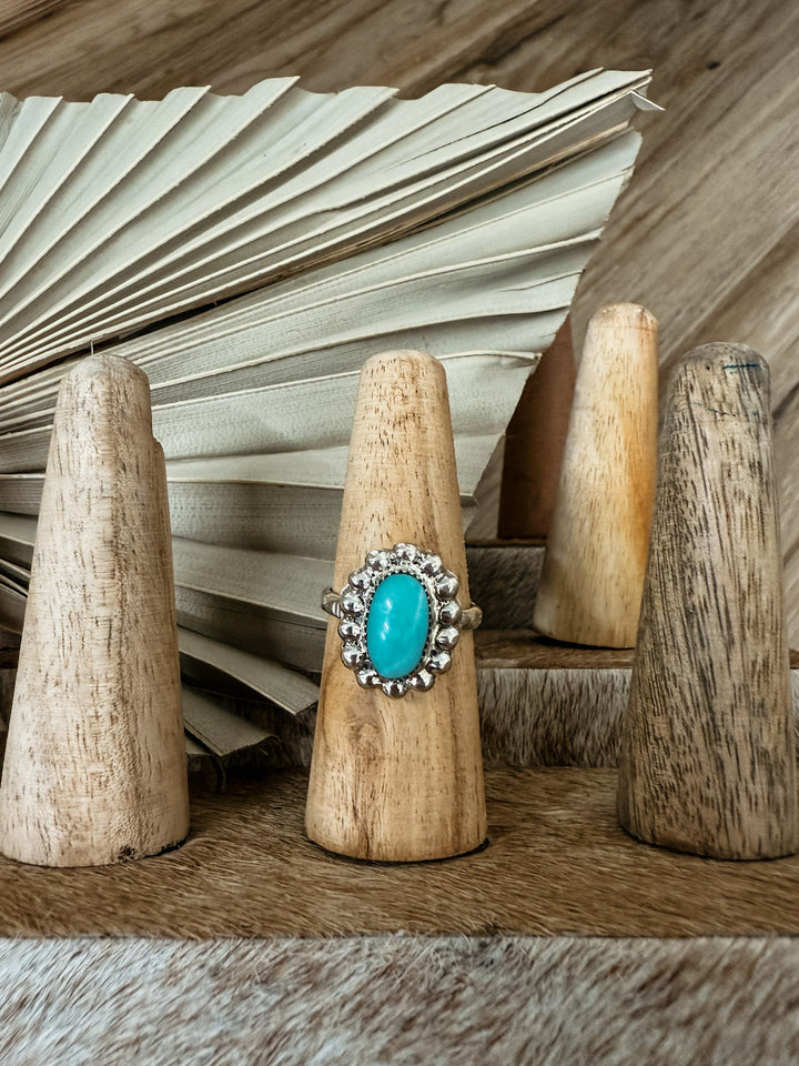 Beaded Kingman Single Stone Ring