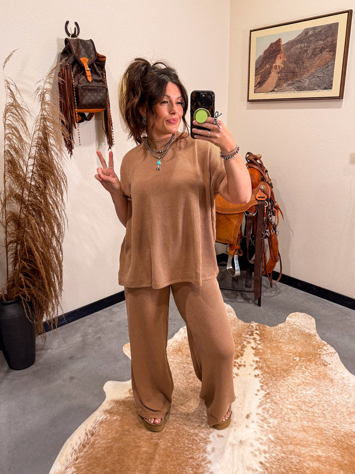 Carlee Ribbed Set: Deep Camel