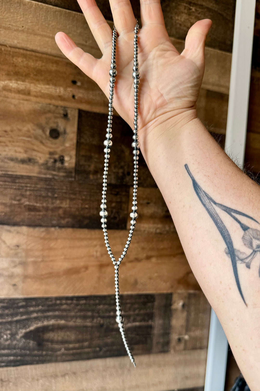 Graduated Sterling Silver Pearl Lariat Necklace