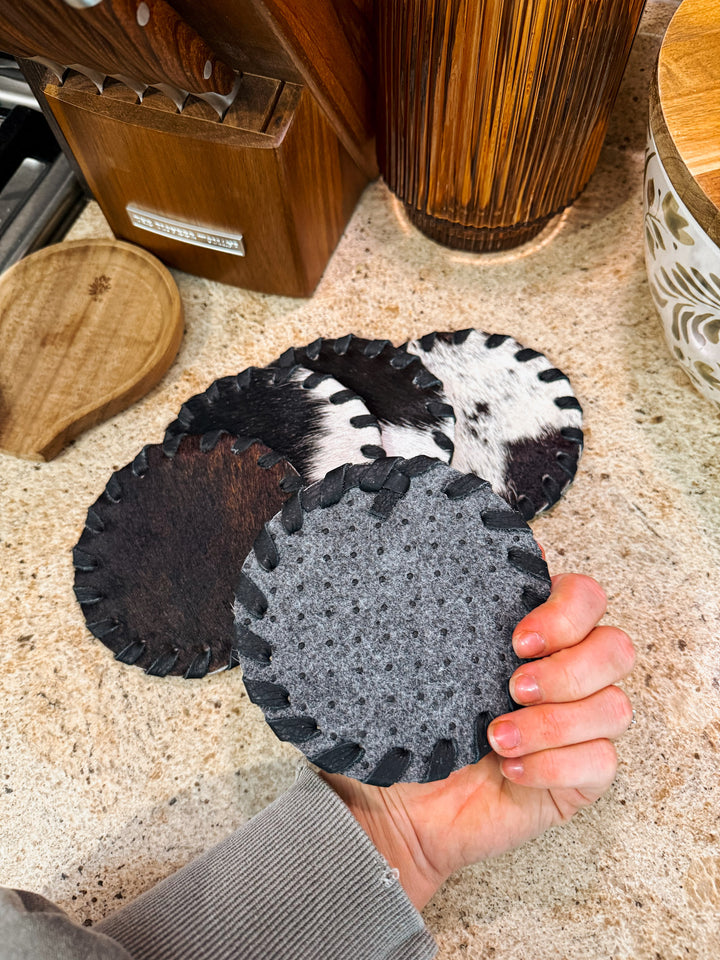 Cowhide Coaster Set: Black