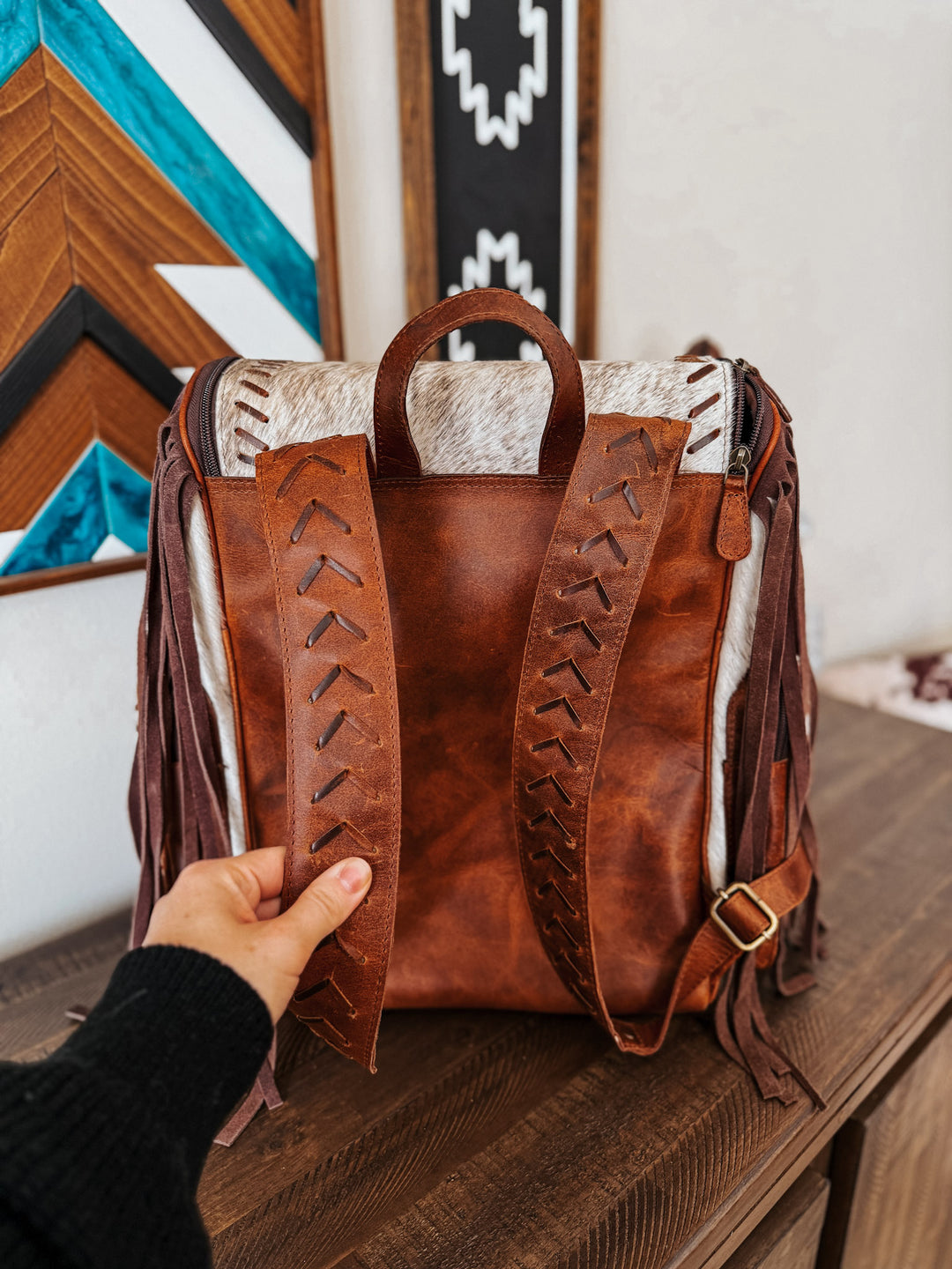 Fringed Out Cowhide Backpack #1