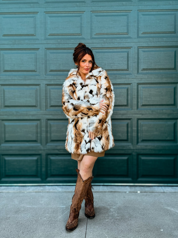 Malika Short Line Marled Faux Fur Coat
