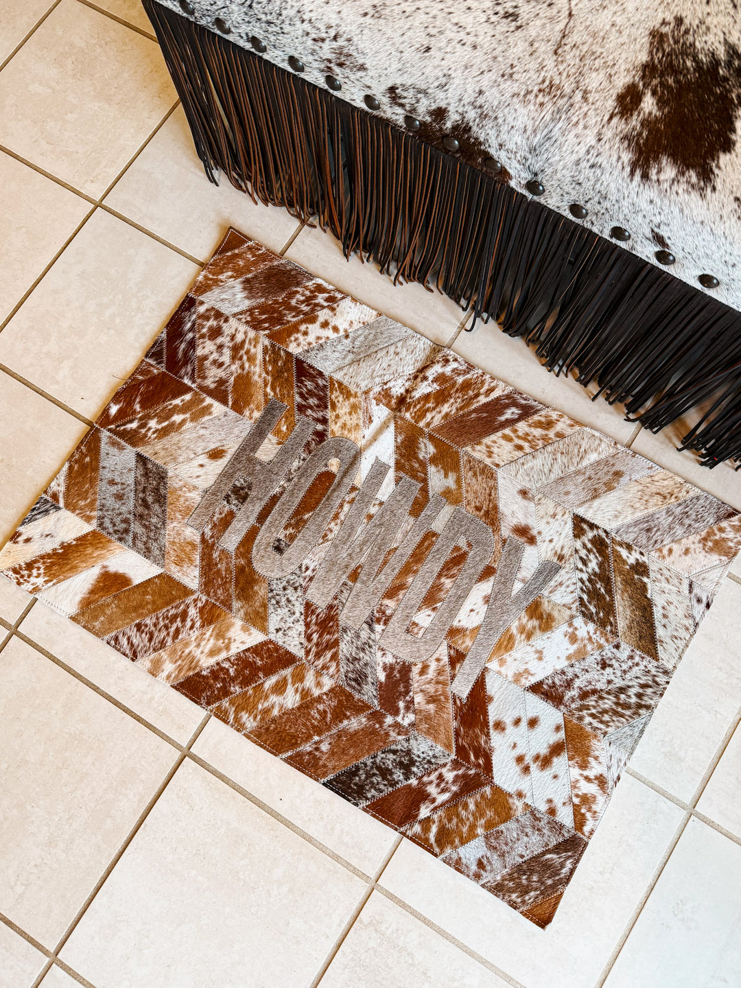 Howdy Cowhide Welcome Mat