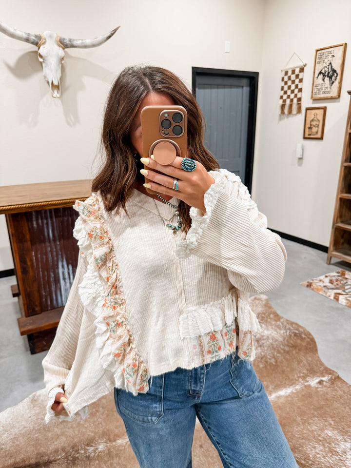 POL Floral Frill Knit Top