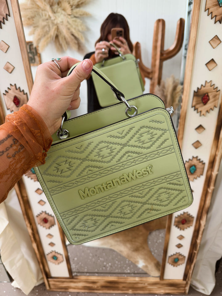 Montana Retro Aztec Tote Crossbody Bag: Sage