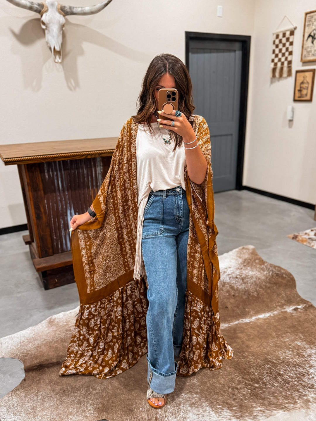 Paisley Cast Away Kimono: Rust