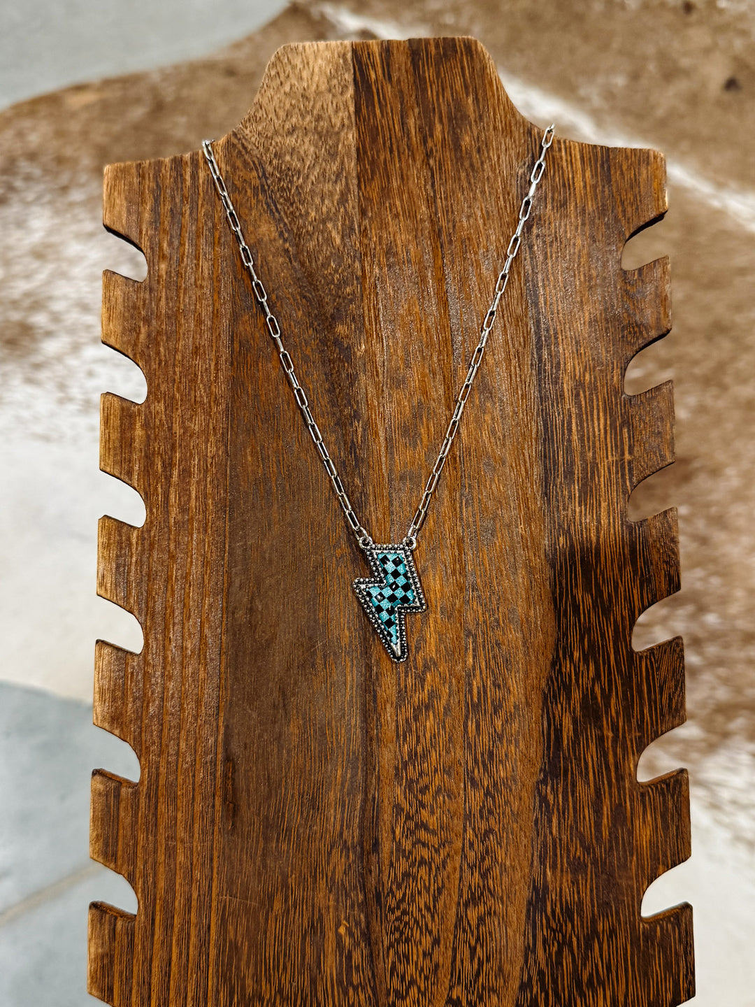 Checkered Lightning Bolt Necklace