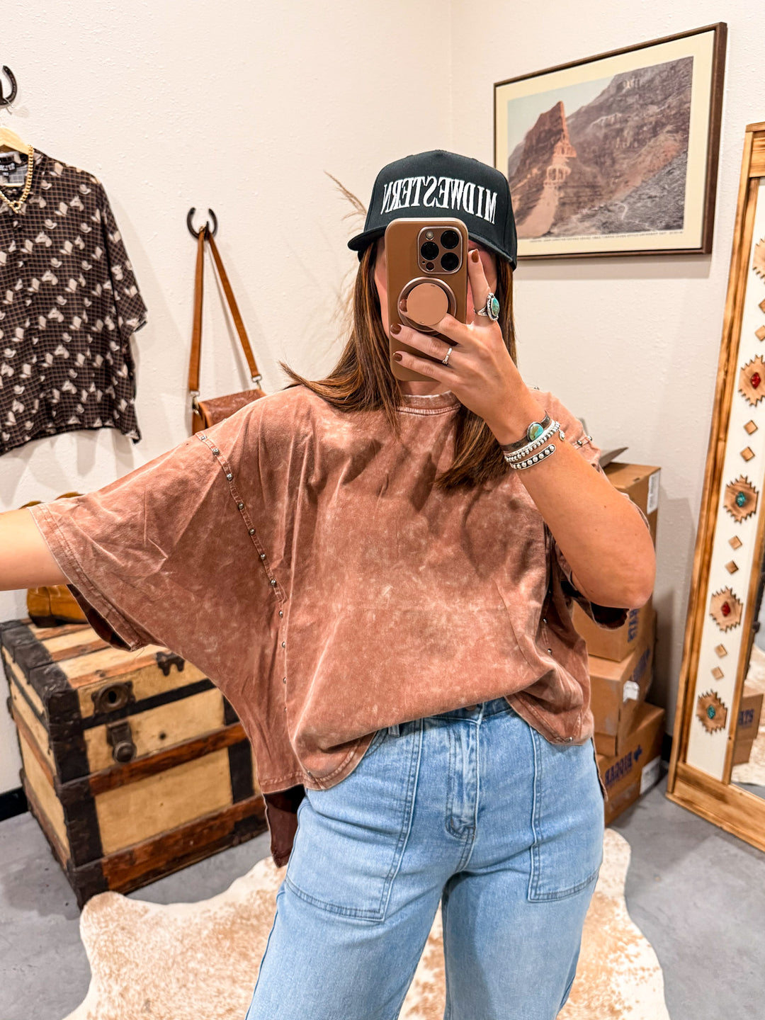 Mineral Wash Stud Top: Camel