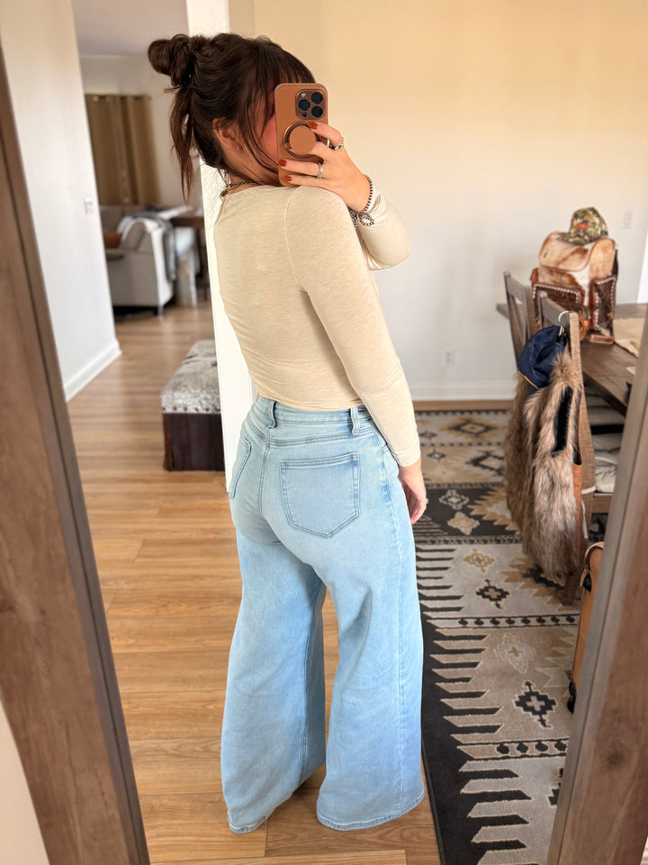 Cello: Evermore Wide Leg Jeans - Light Wash