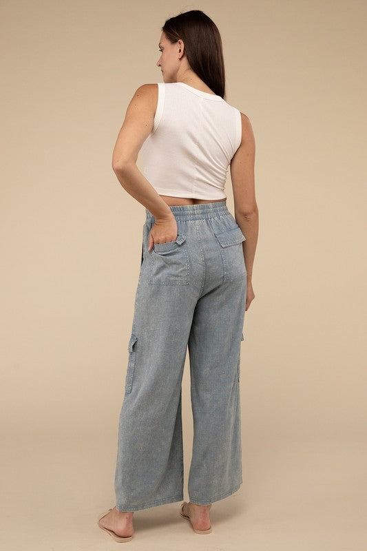 Washed Linen Cargo Pants