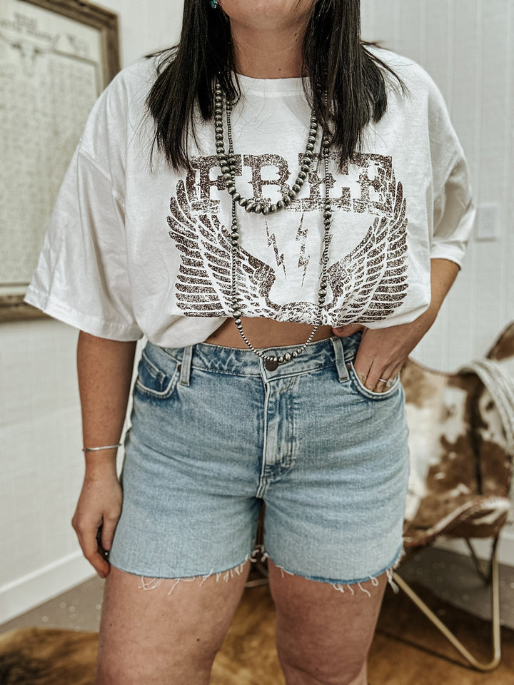 Free Bird White Oversized Tee