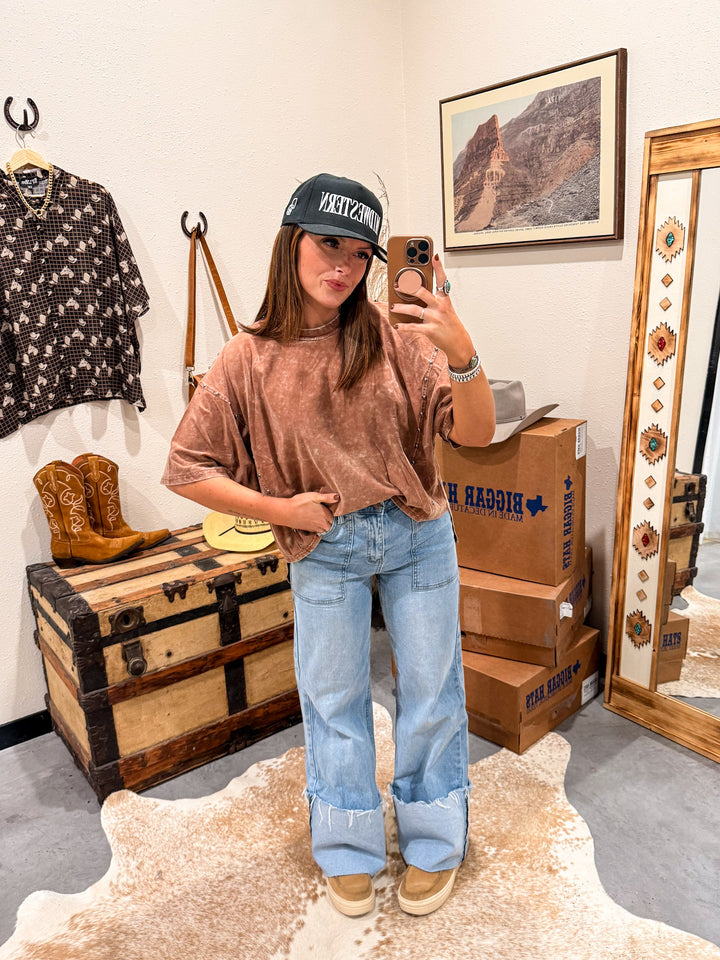 Mineral Wash Stud Top: Camel