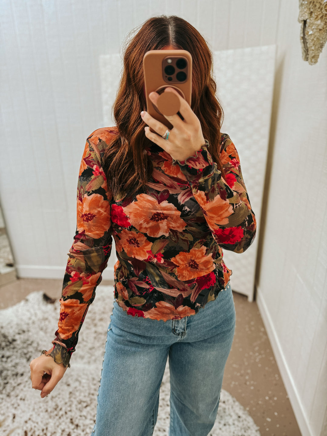 Autumn Floral Mesh Top