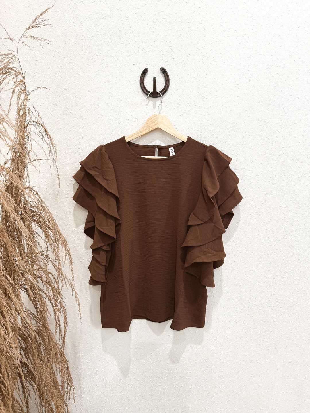 Sabrina Ruffle Blouse: Espresso